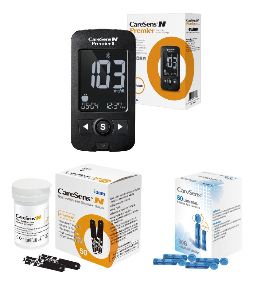 N Premier Ble Kit Medidor + 50 Tiras + 50 Lancetas Caresens