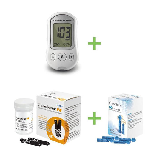 Voice Kit medidor + 50 tiras reactivas + 50 lancetas CareSens