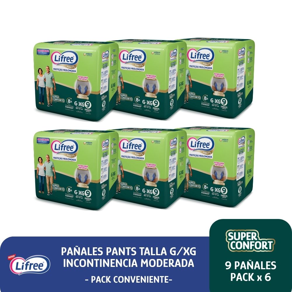 Pañales Pants LIFREE Super Confort (G/XG) 9 u. x 6 paq.