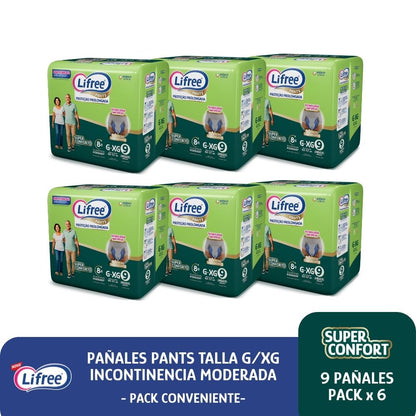 Pañales Pants LIFREE Super Confort (G/XG) 9 u. x 6 paq.