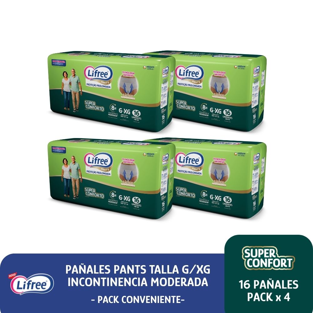 Pañales Pants LIFREE Super Confort (G/XG) 16 u. x 4 paq.