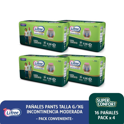 Pañales Pants LIFREE Super Confort (G/XG) 16 u. x 4 paq.