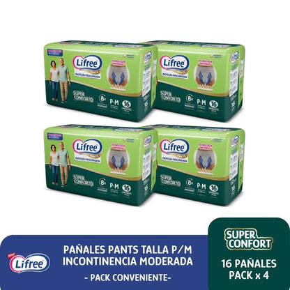 Pañales Pants LIFREE Super Confort (P/M) 16 u. x 4 paq.