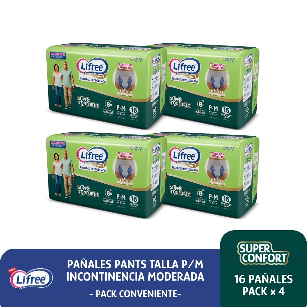 Pañales Pants LIFREE Super Confort (P/M) 16 u. x 4 paq.