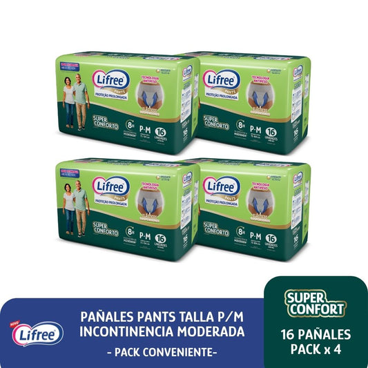 Pañales Pants LIFREE Super Confort (P/M) 16 u. x 4 paq.