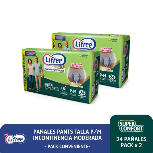 Pañales Pants LIFREE Super Confort (P/M) 24 u. x 2 paq.