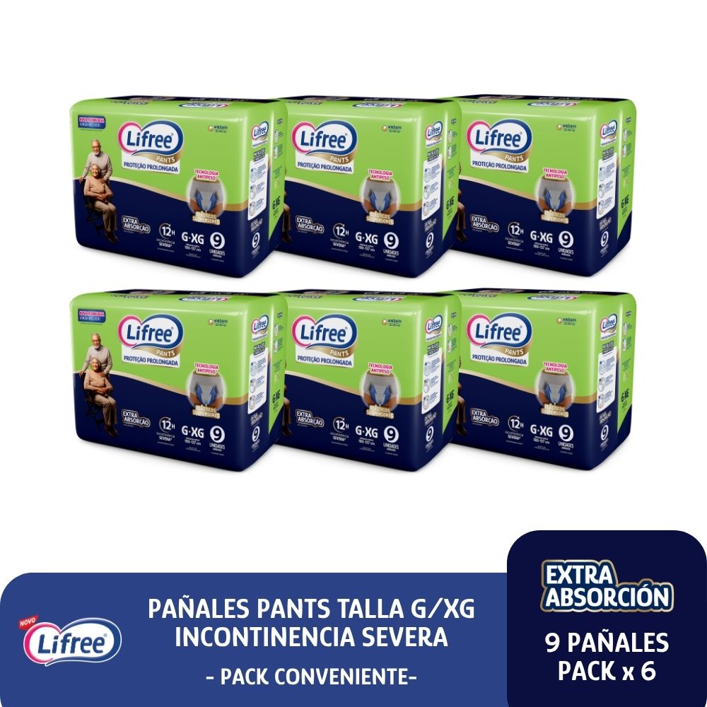 Pañales Pants LIFREE Extra Absorción (G/XG) 9 u. x 6 paq