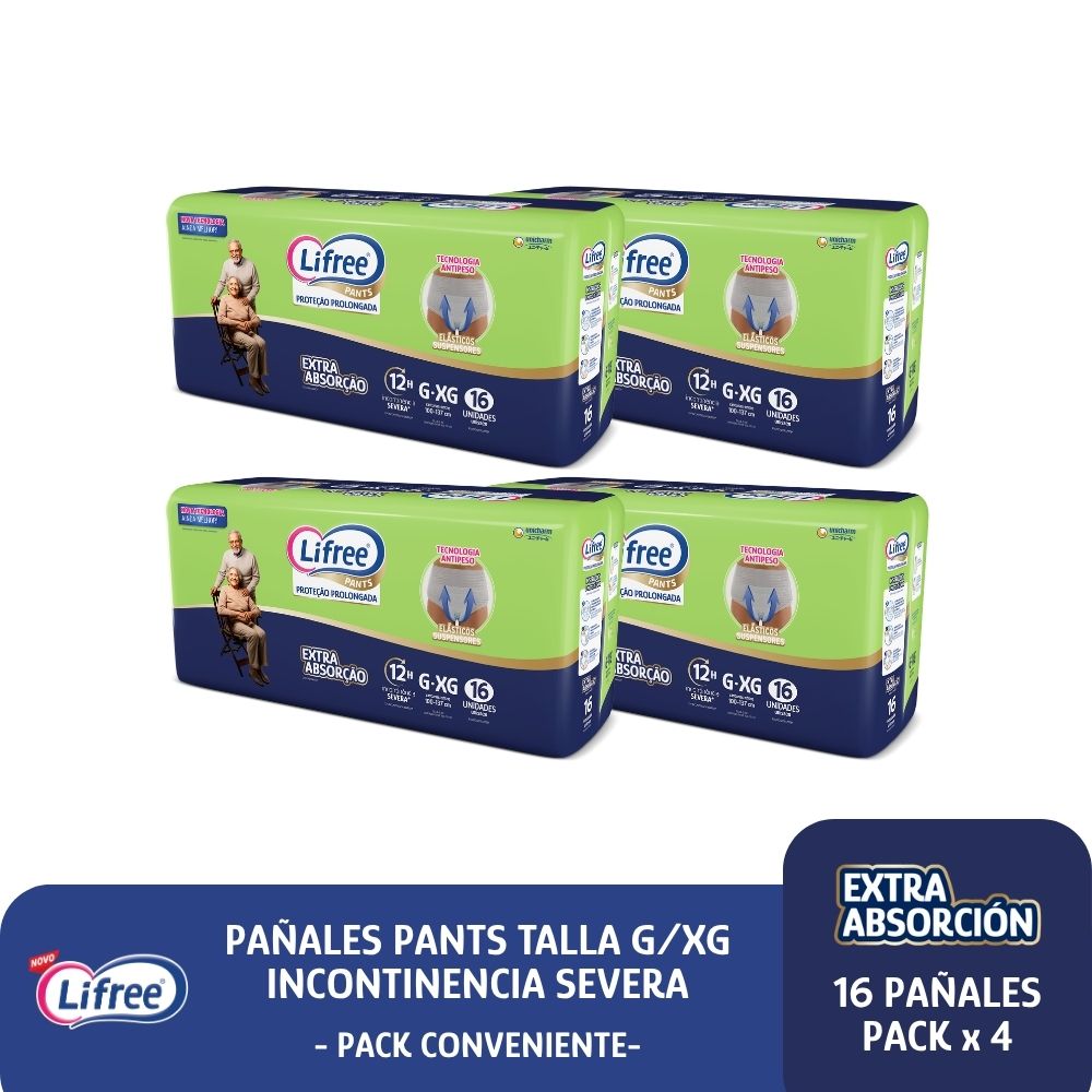 Pañales Pants LIFREE Extra Absorción (G/XG) 16 u. x 4 paq.
