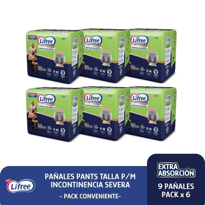 Pañales Pants LIFREE Extra Absorción (P/M) 9 u. x 6 paq.