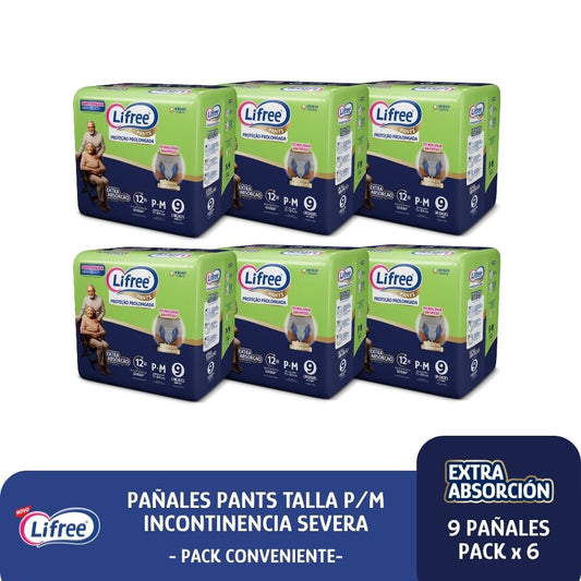 Pañales Pants LIFREE Extra Absorción (P/M) 9 u. x 6 paq.