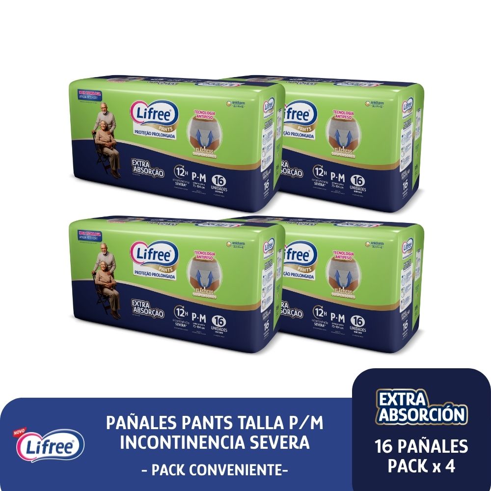 Pañales Pants LIFREE Extra Absorción (P/M) 16 u. x 4 paq.