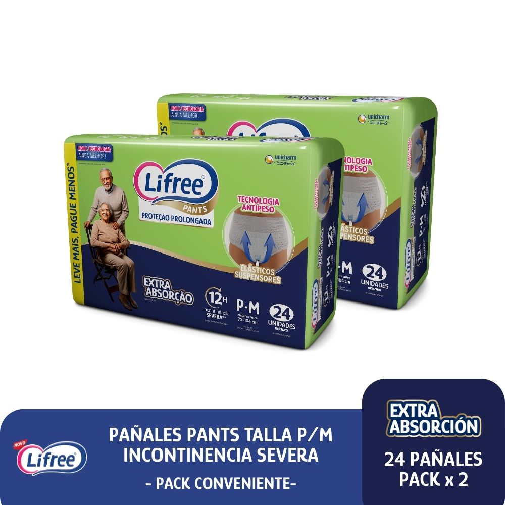 Pañales Pants LIFREE Extra Absorción (P/M) 24 u. x 2 paq.