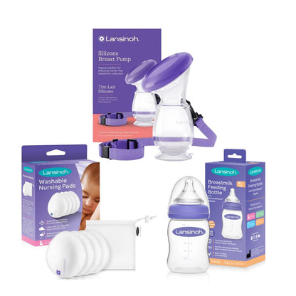 Pack Lansinoh recolector + mamadera + absorbentes lavables