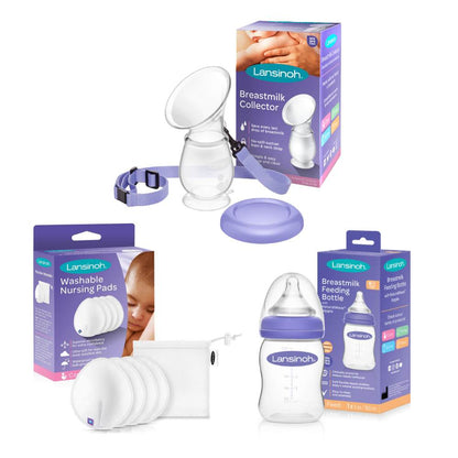 Pack Lansinoh recolector + mamadera + absorbentes lavables